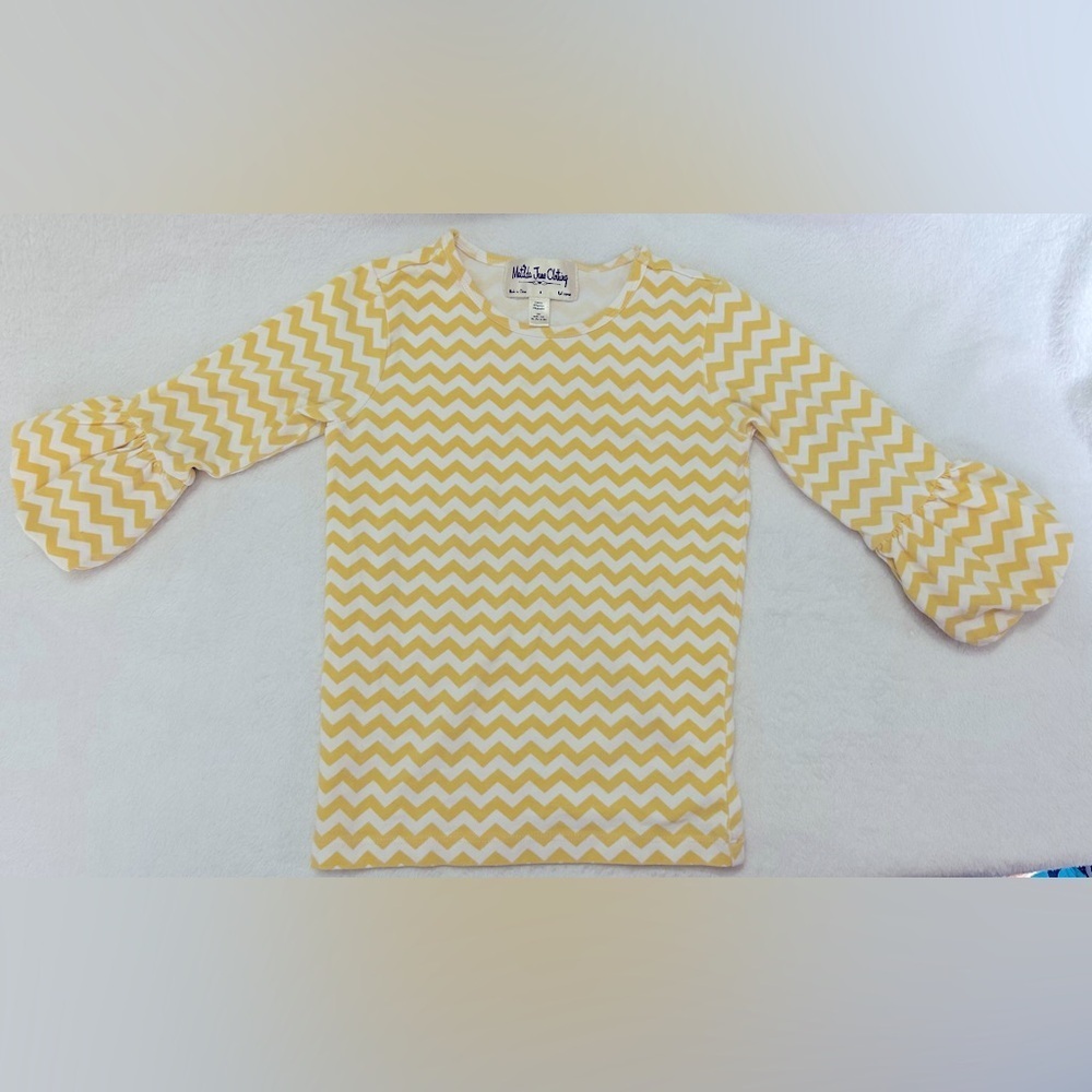 Matilda Jane Sz 4 Butter Puffer Yellow and White Chevron Top